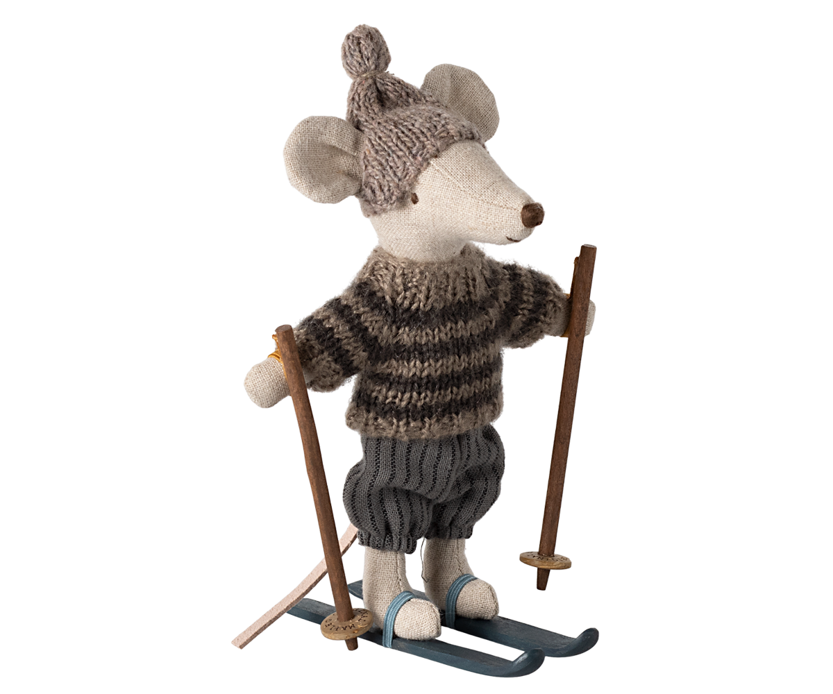 Maileg Winter Big Brother Mouse With Ski Set, Grey