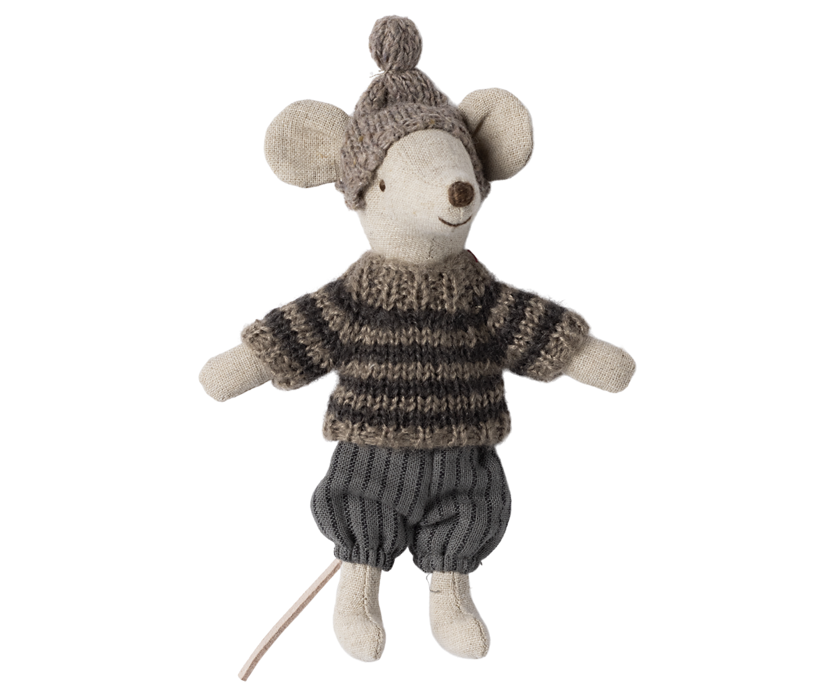 Maileg Winter Big Brother Mouse With Ski Set, Grey
