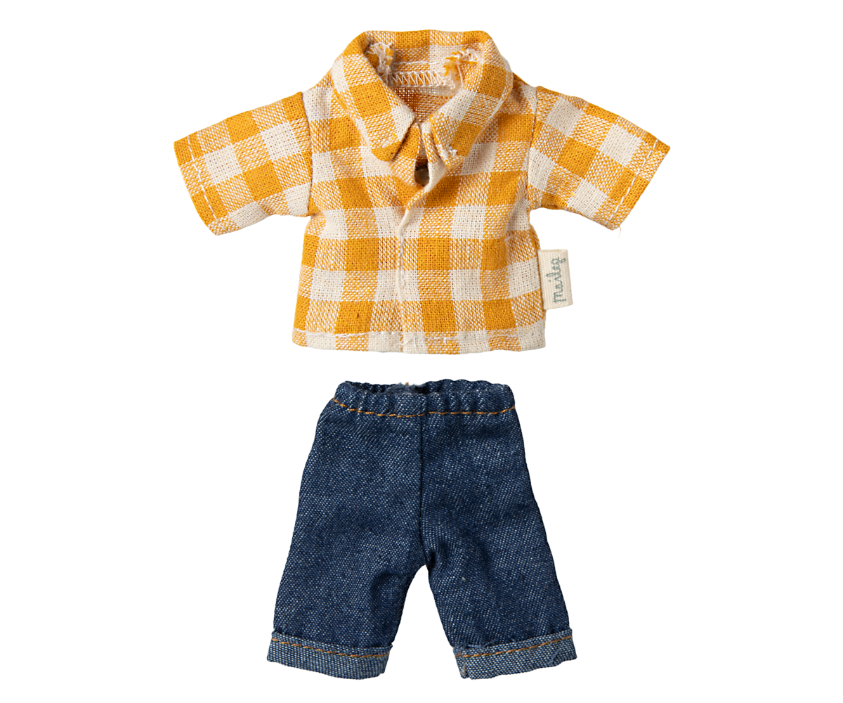 Maileg Yellow Checked Shirt & Pants, Dad Mouse