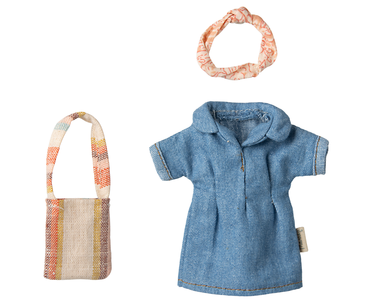 Maileg Denim Dress & Bag, Mum Mouse