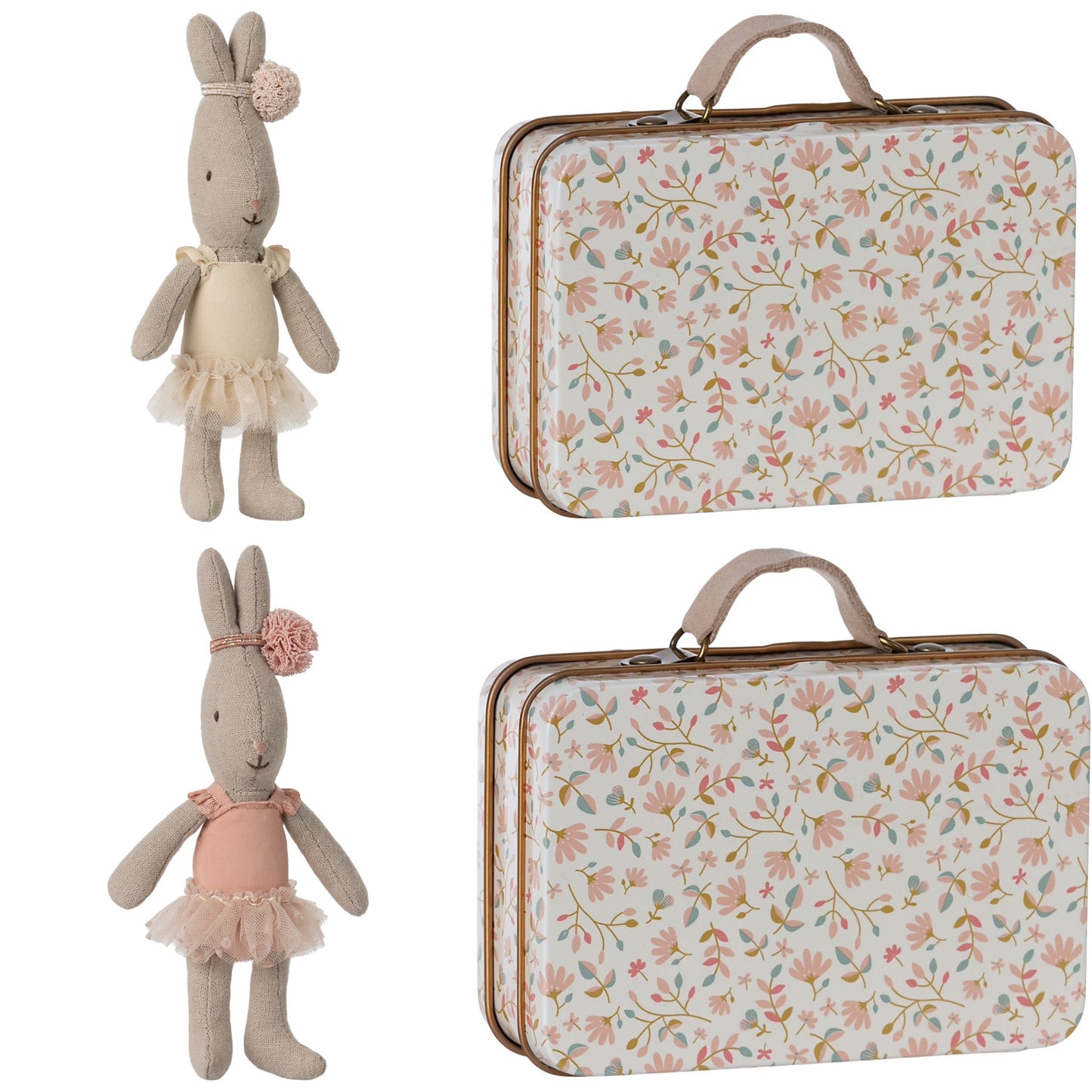 *FREE GIFT WRAPPING* - Maileg Micro Rabbit, Ballet Suit & Skirt & Merle Suitcase Bundle (Options Available: Cream Or Rose Rabbit) Bundle - Worth £24.75