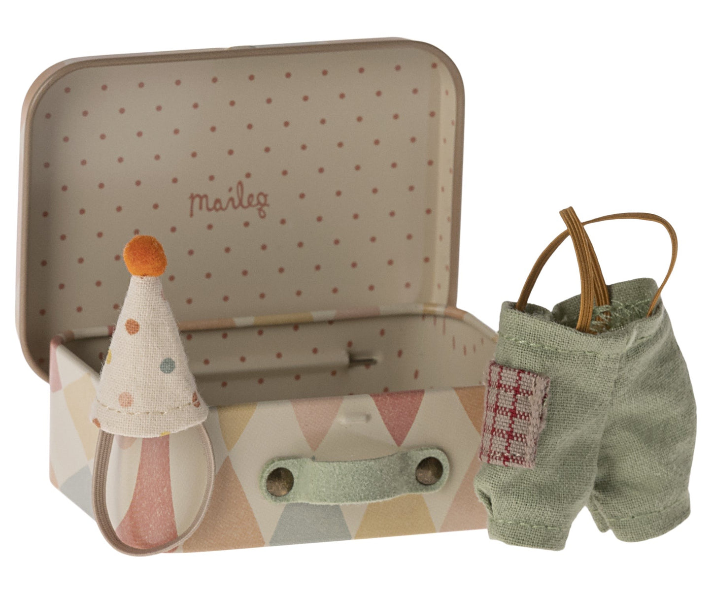 *FREE GIFT WRAPPING* - Maileg Little Brother Mouse With Magnetic Hands In Matchbox & Rocking Horse & Clown Clothes In Suitcase Bundle - Worth £53.50