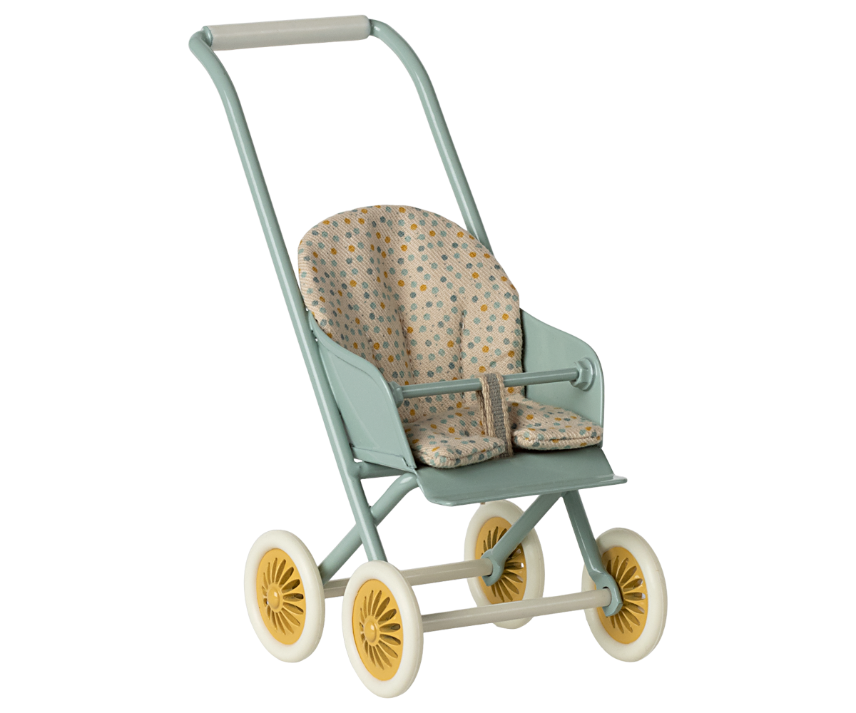 Maileg Micro Ballet Bunnies (Rose & Cream), Stroller (Mint) & Babysitter Bundle - Worth £76.25
