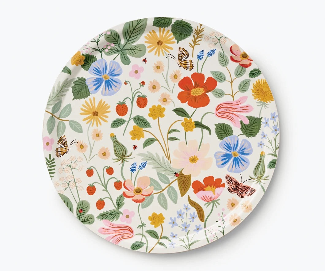 Rifle Paper Co. Strawberry Fields Round Bent Plywood Tray
