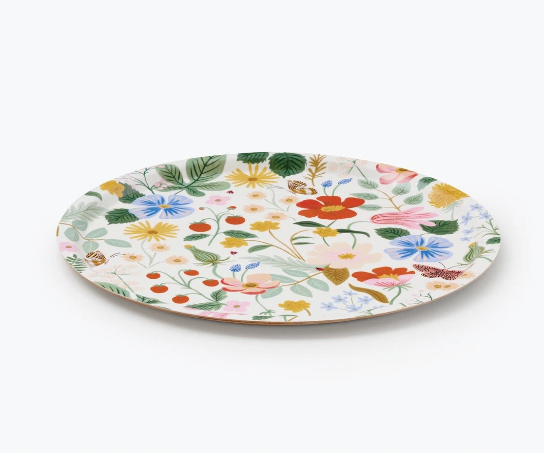 Rifle Paper Co. Strawberry Fields Round Bent Plywood Tray