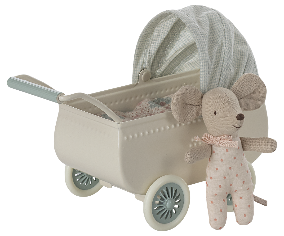 *PRE-ORDER* - Maileg Pram With Baby Mouse, Mint - *ESTIMATED ARRIVAL MID MARCH 2025*