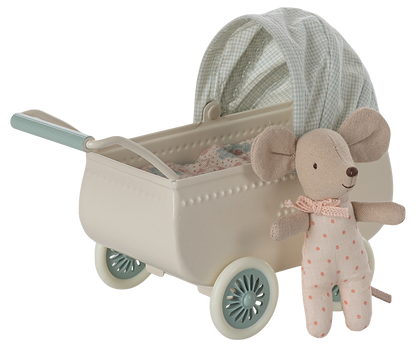 *PRE-ORDER* - Maileg Pram With Baby Mouse, Mint - *ESTIMATED ARRIVAL MID MARCH 2025*