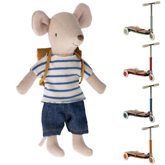 Maileg Tricycle Mouse, Big Brother With Bag & Kickboard (Choose Colour) Bundle - Worth £45.25