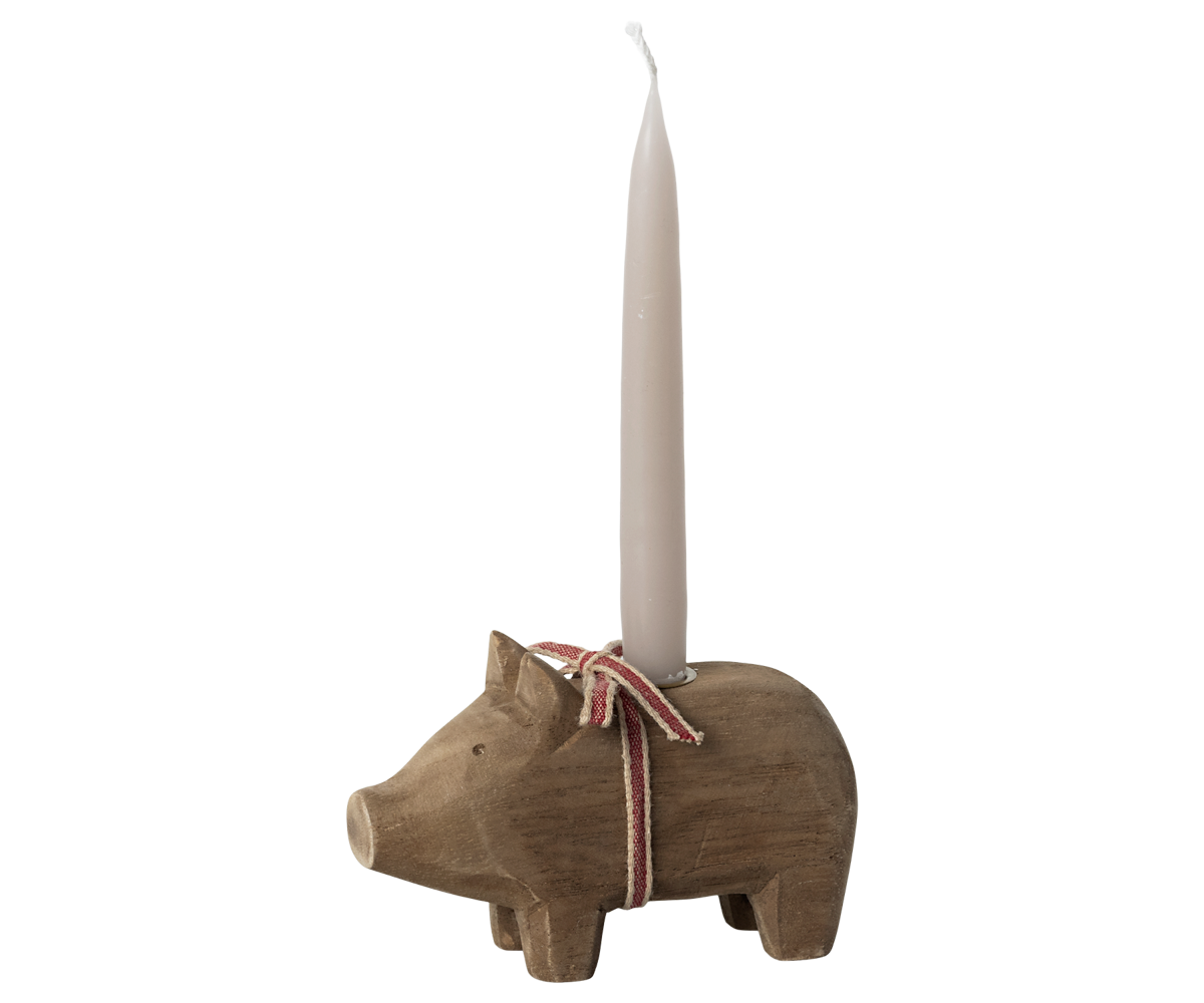 Maileg Candle Holder, Small Pig, Natural