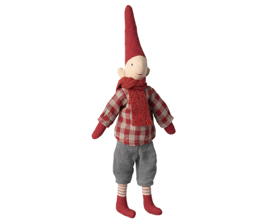 *PRE-ORDER* - Maileg Pixy Size 1, Boy (Magnetic Hands) - Red Check Shirt - *ESTIMATED ARRIVAL MID OCTOBER 2025*