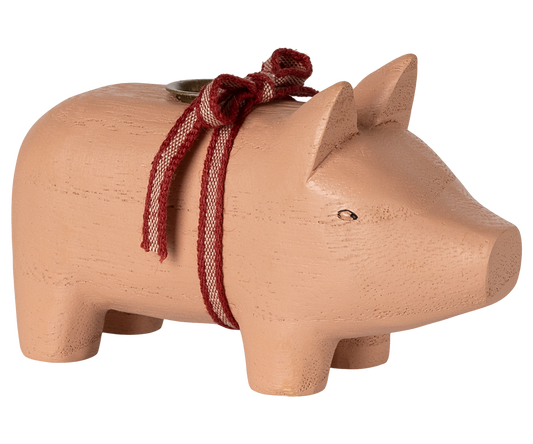 *PRE-ORDER* - Maileg Wooden Candle Holder, Pig,  Small - Rose - *ESTIMATED ARRIVAL EARLY NOVEMBER 2025*