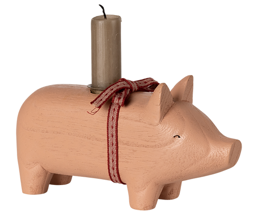 *PRE-ORDER* - Maileg Wooden Candle Holder, Pig,  Medium - Rose - *ESTIMATED ARRIVAL EARLY NOVEMBER 2025*