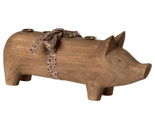 *PRE-ORDER* - Maileg Wooden Candle Holder, Pig, Advent - Natural - *ESTIMATED ARRIVAL EARLY NOVEMBER 2025*