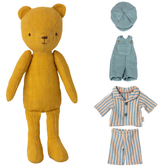 Maileg Junior Teddy With Daytime Outfit & Pyjamas Bundle - Worth £40