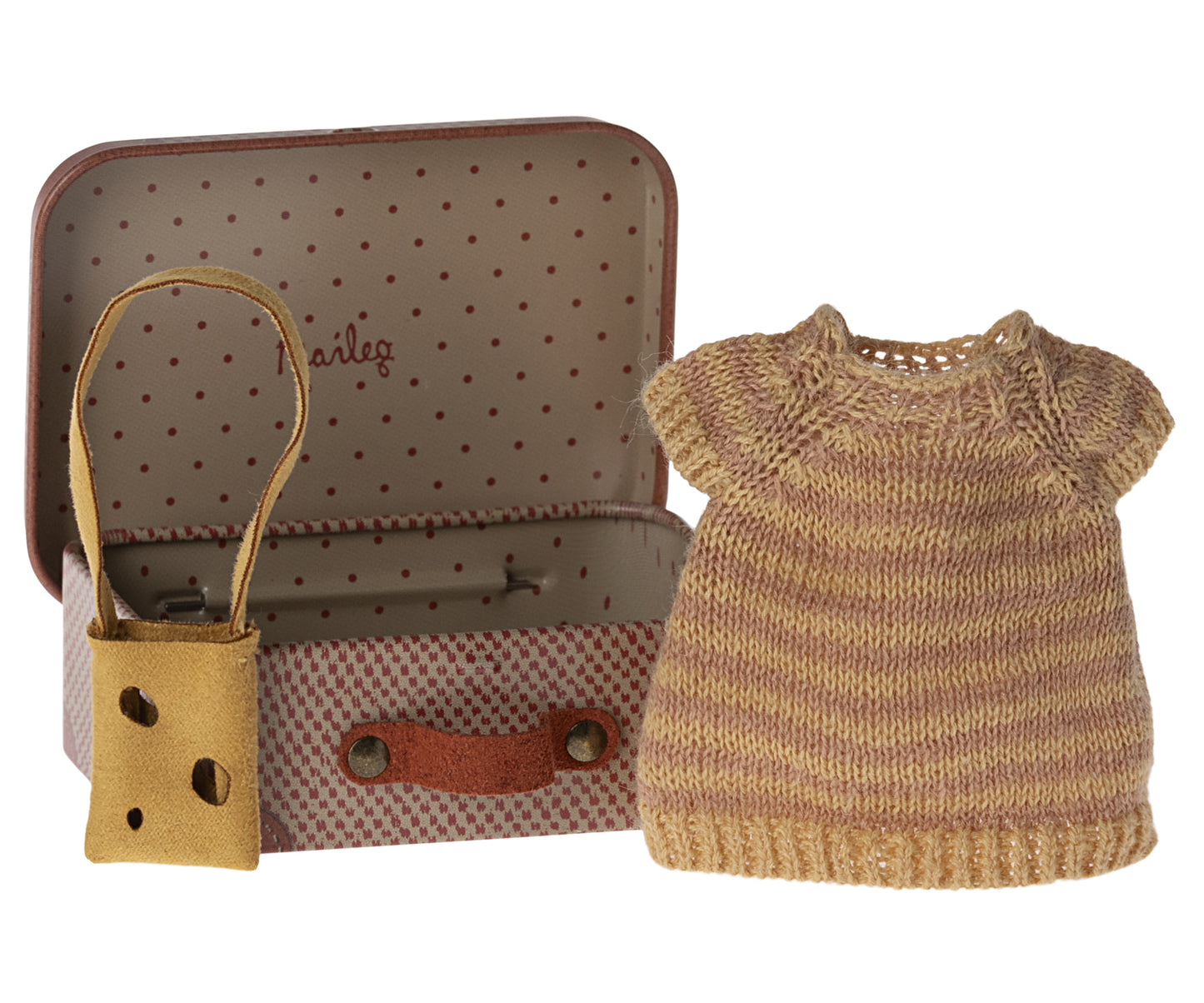 *PRE-ORDER* - Maileg Knitted Dress & Bag In Suitcase, Big Sister Mouse - *ESTIMATED ARRIVAL MID APRIL 2024*