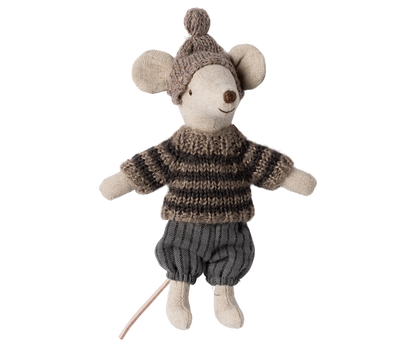 Maileg Winter Big Brother Mouse With Ski Set, Grey