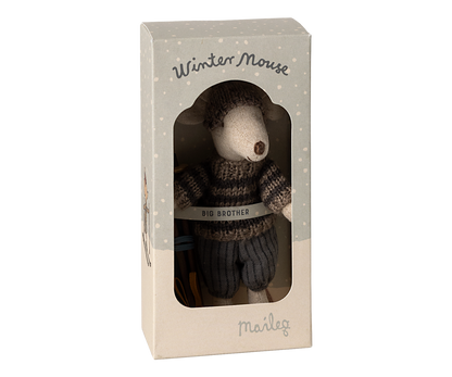 Maileg Winter Big Brother Mouse With Ski Set, Grey