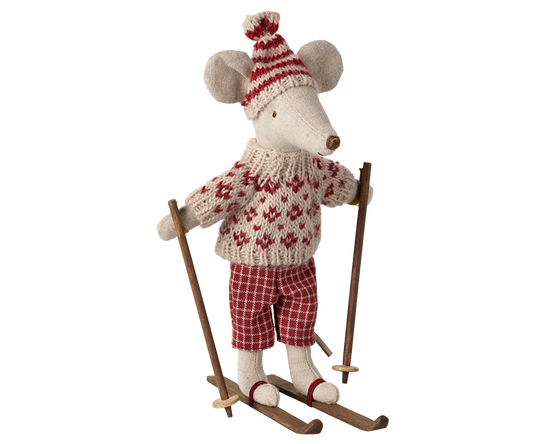 Maileg Winter Mum Mouse With Ski Set, Red