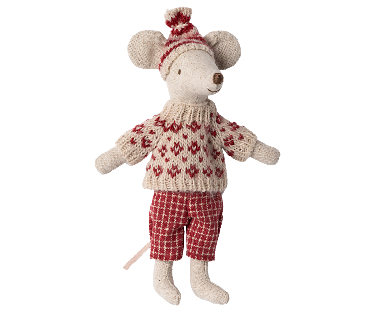 Maileg Winter Mum Mouse With Ski Set, Red