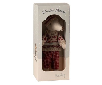 Maileg Winter Mum Mouse With Ski Set, Red