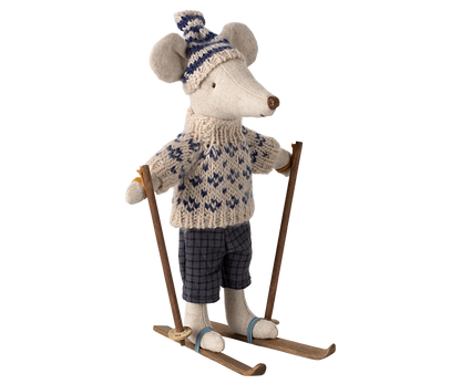 Maileg Winter Dad Mouse With Ski Set, Blue