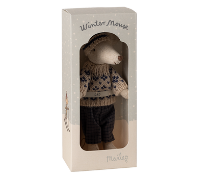 Maileg Winter Dad Mouse With Ski Set, Blue