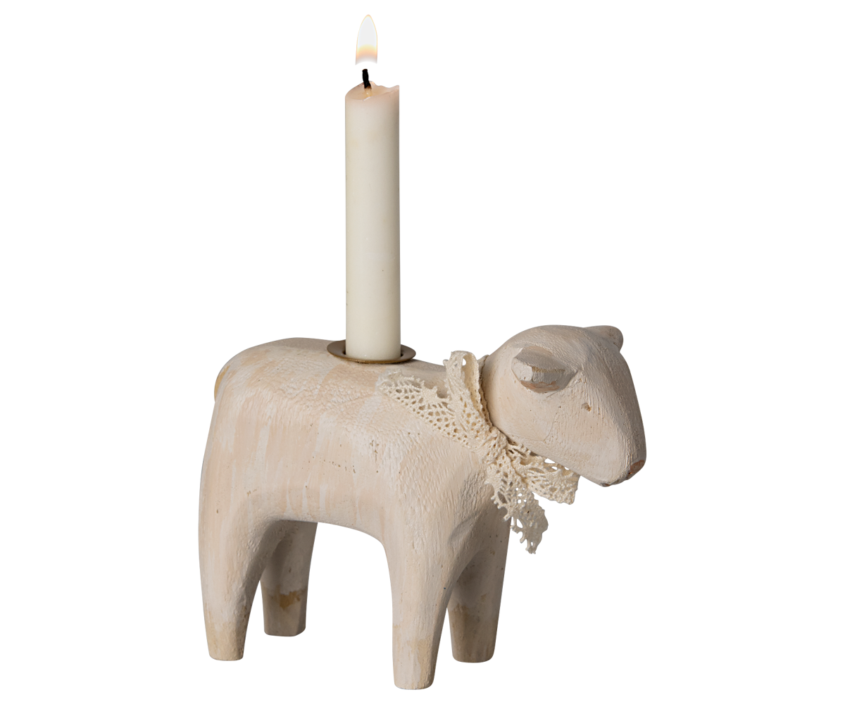 Maileg Candle Holder, Lamb, Off White