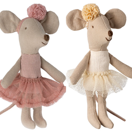 Maileg Ballerina Mice, Little Sister - Rose & Off White Bundle - Worth £32