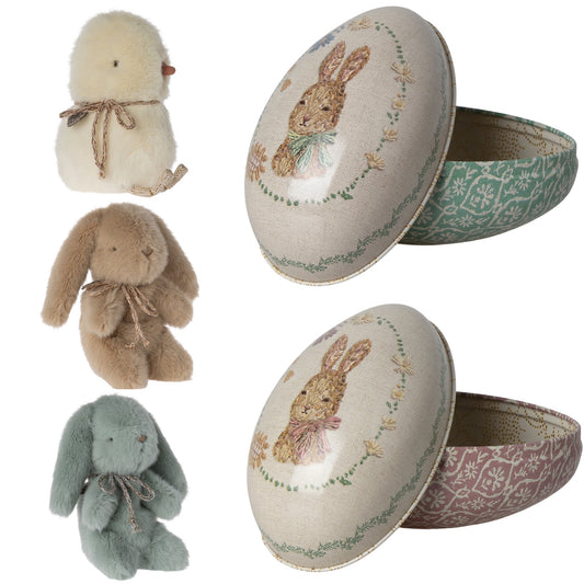Maileg Easter Egg (SS23, Small) & Bunny Or Chicken Plush, Mini - Colour & Style Options Available