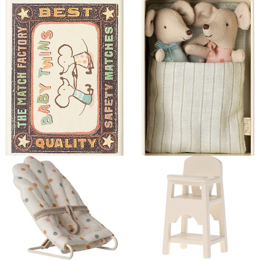 *FREE GIFT WRAPPING* - Maileg Twins, Baby Mice In Matchbox Set, Off White Bundle - Worth £49