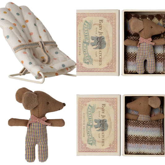 *FREE GIFT WRAPPING* - Maileg Sleepy Wakey Baby Mouse In Matchbox, Rose & MY Babysitter (Multi Dots-) Bundle - Worth £30.50