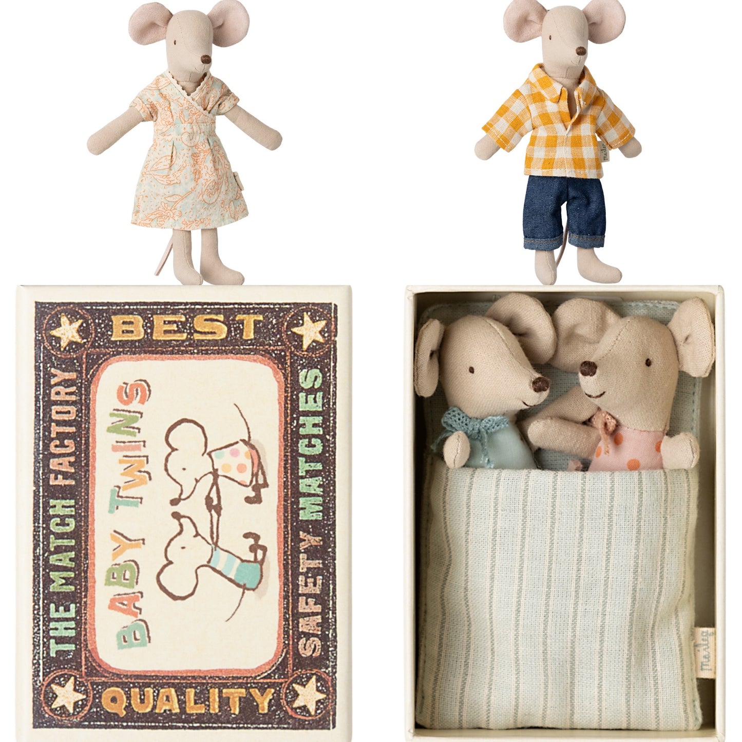 Maileg Mum, Dad With Baby Twin Mice Bundle - Worth £77.25