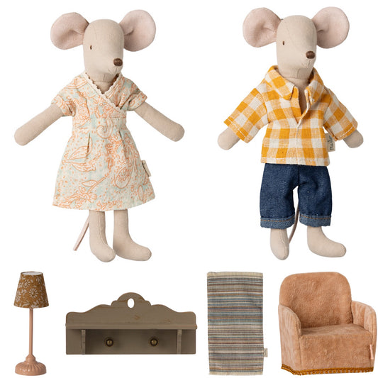 *FREE GIFT WRAPPING* - Maileg Mum & Dad Mouse Lounge Bundle (2 x Chairs, Powder)- Worth £113.75