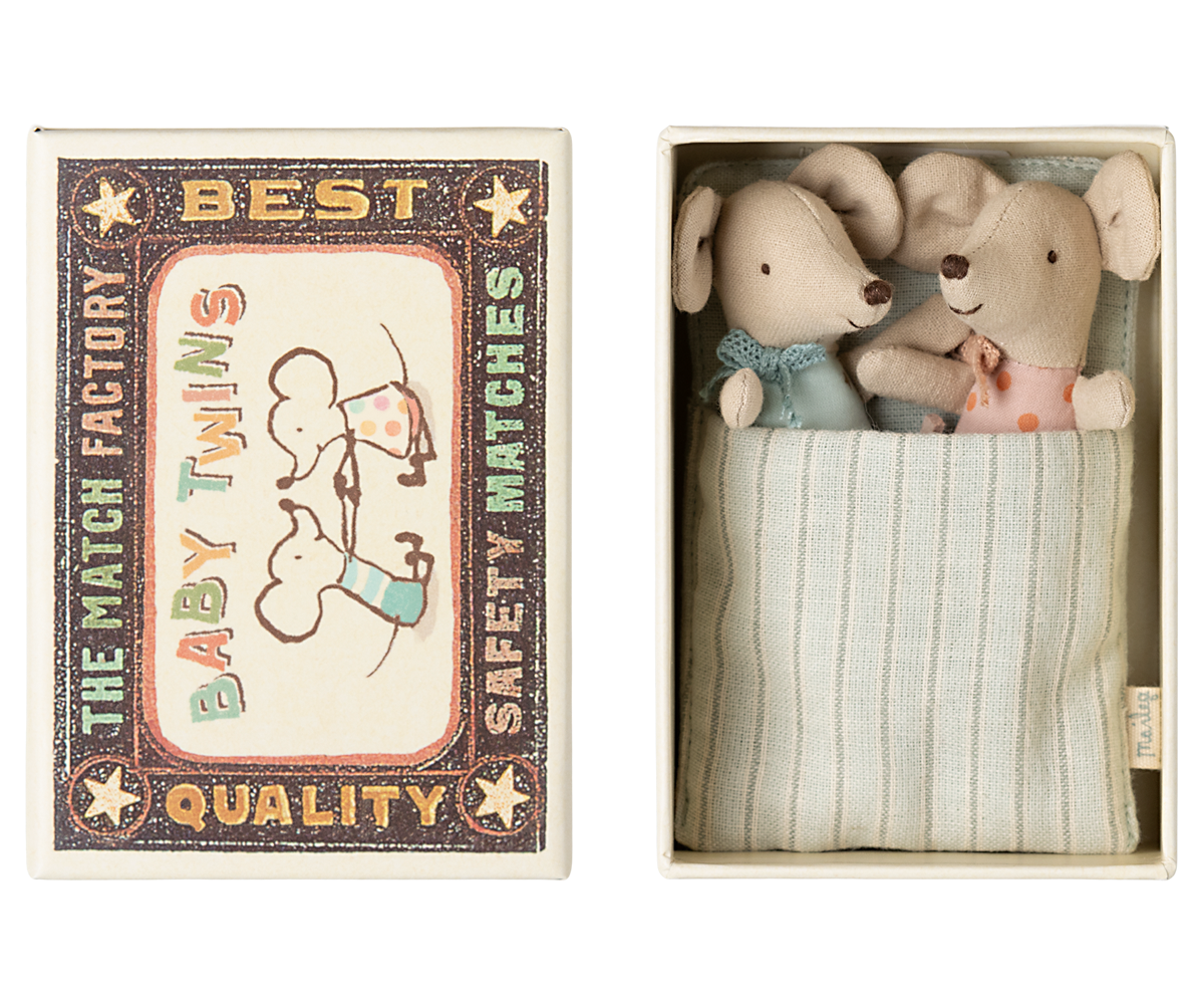 Maileg Twins Baby Mice In Matchbox & Cradle (Blue Mint) Nursery Bundle  - Worth £85.75