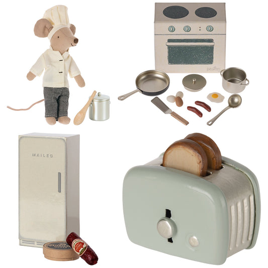 Maileg Chef Mouse, Big Brother With Kitchen Essentials Bundle - Worth £86