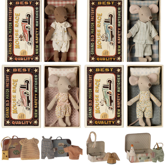 Maileg Big & Little Sister/Brother With Magnetic Hands In Matchbox (One Of Each) & SS24 Outfit Bundle - Worth £166