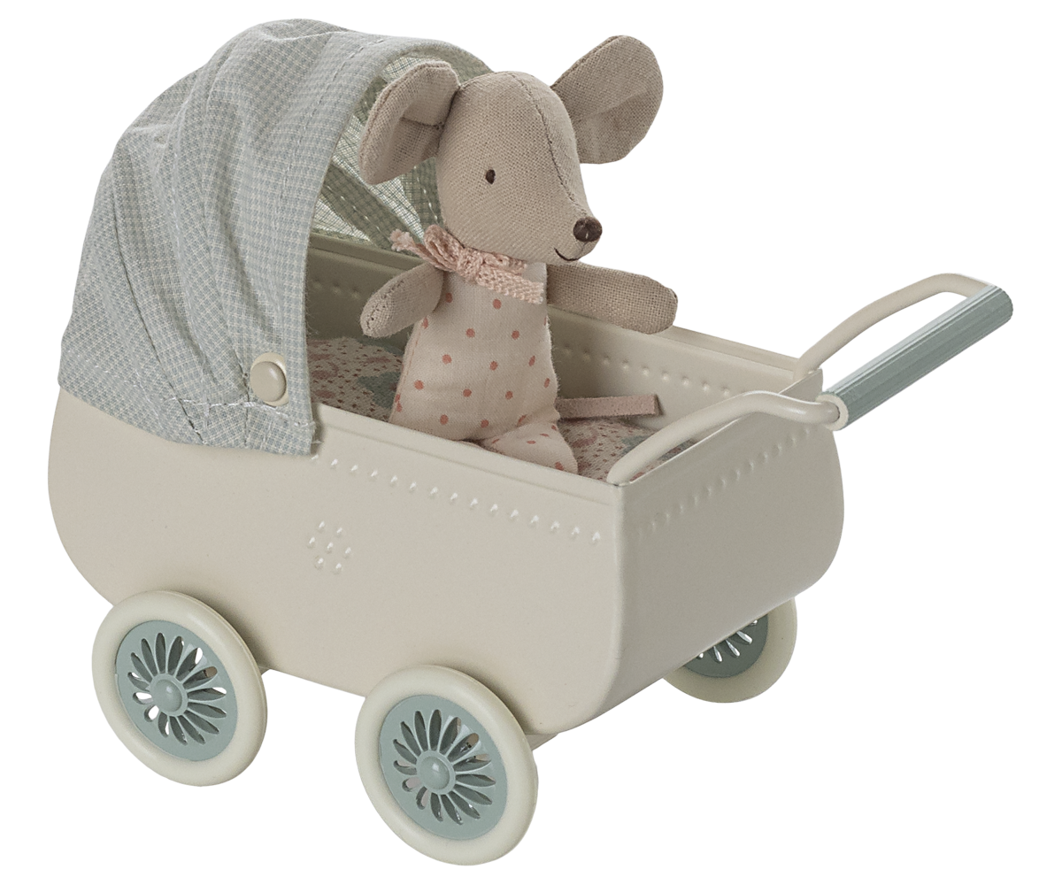 *PRE-ORDER* - Maileg Pram With Baby Mouse, Mint - *ESTIMATED ARRIVAL MID MARCH 2025*