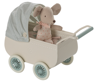 *PRE-ORDER* - Maileg Pram With Baby Mouse, Mint - *ESTIMATED ARRIVAL MID MARCH 2025*