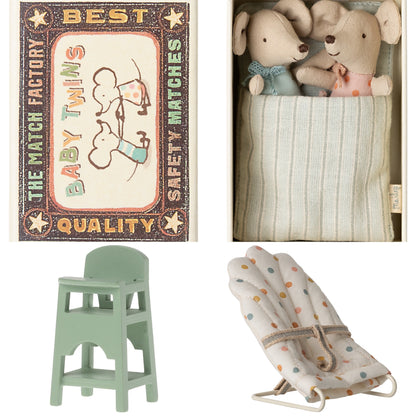 *FREE GIFT WRAPPING* - Maileg Twins, Baby Mice In Matchbox Set, Mint Bundle - Worth £49