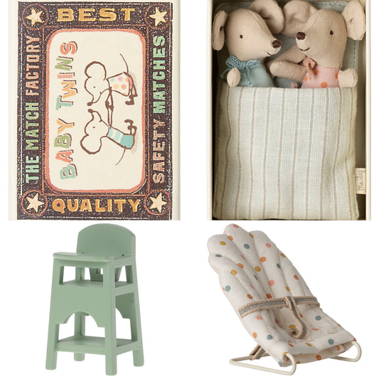 *FREE GIFT WRAPPING* - Maileg Twins, Baby Mice In Matchbox Set, Mint Bundle - Worth £49