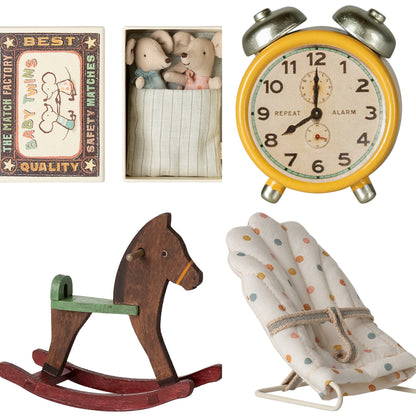 *FREE GIFT WRAPPING* - Maileg Twins, Baby Mice In Matchbox Playroom Set (Yellow) Bundle - Worth £67.50