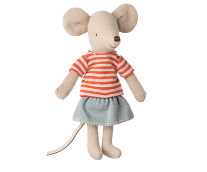 Maileg Mimie Mouse, Big Sister With Abri A Tricycle (Coral) & Basket Bundle - Worth £58.75