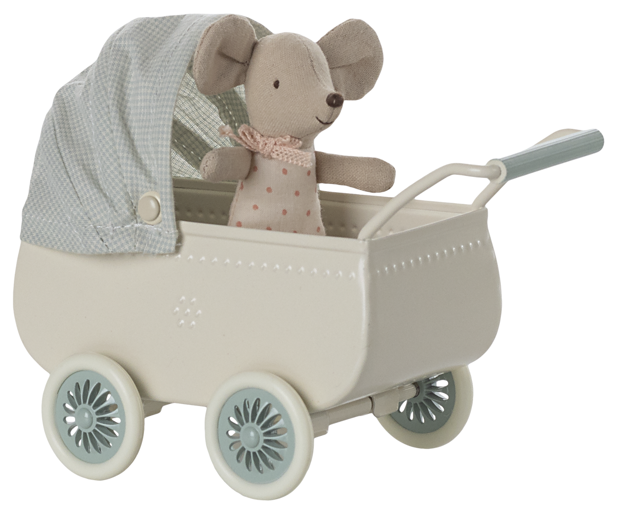 *PRE-ORDER* - Maileg Pram With Baby Mouse, Mint - *ESTIMATED ARRIVAL MID MARCH 2025*