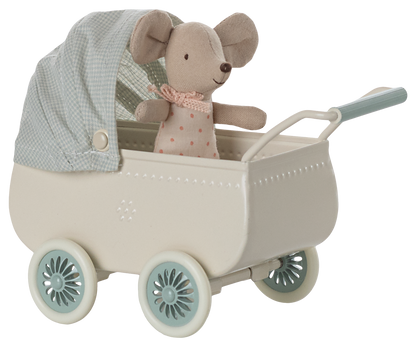 *PRE-ORDER* - Maileg Pram With Baby Mouse, Mint - *ESTIMATED ARRIVAL MID MARCH 2025*