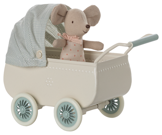 *PRE-ORDER* - Maileg Pram With Baby Mouse, Mint - *ESTIMATED ARRIVAL MID MARCH 2025*