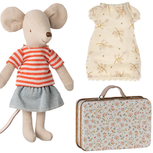 Maileg Mimie Mouse, Big Sister With Nightgown & Suitcase Bundle - Worth £39.25