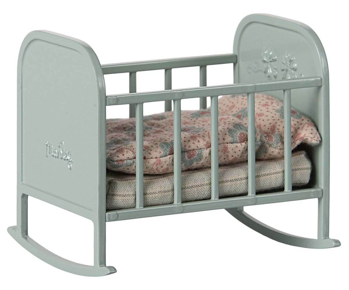 Maileg Rabbit, MY (Light Blue Check) & Cradle (Blue Mint) Nursery Bundle  - Worth £51