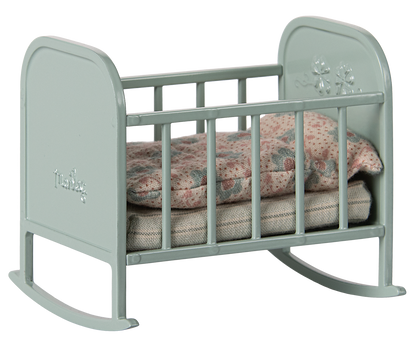 Maileg Rabbit, MY (Light Blue Check) & Cradle (Blue Mint) Nursery Bundle  - Worth £51