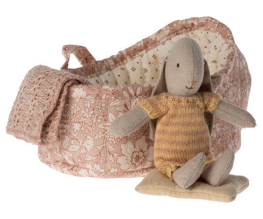 *SPECIAL OFFER* - Maileg Bunny In Carry Cot, Micro, Yellow & Pink Stripe