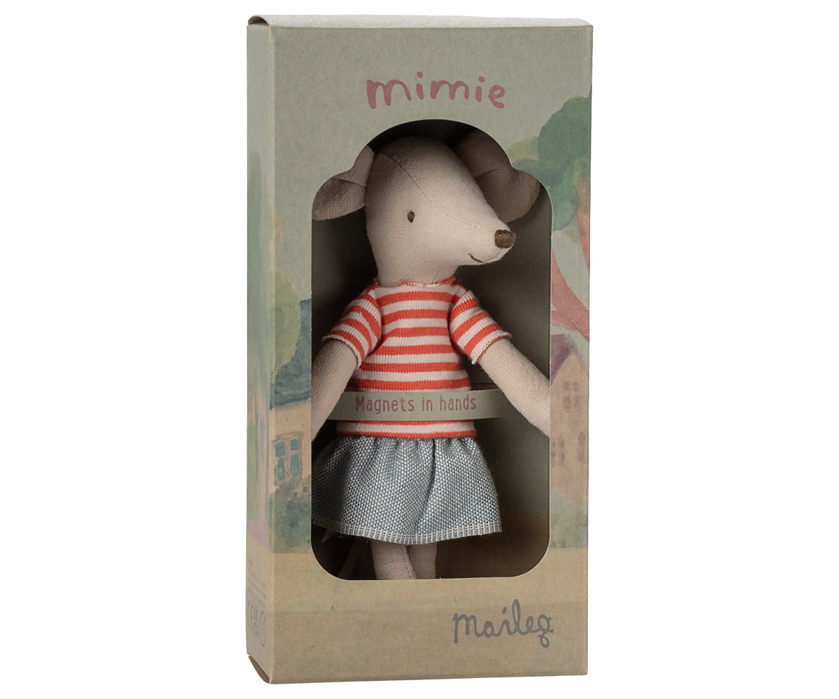 Maileg Mimie Mouse, Big Sister With Abri A Tricycle (Coral) & Basket Bundle - Worth £58.75